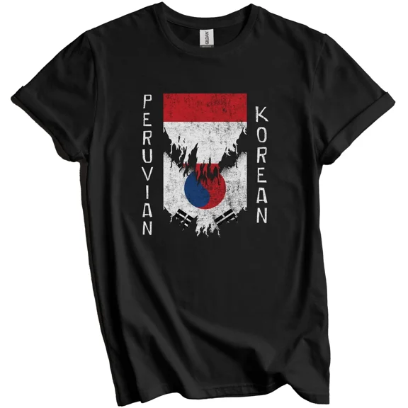 Peruvian Korean Flags Ripped Torn Peru South Korea T-Shirt