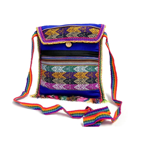 Peruvian Multicolored Tribal Pattern Material Slim Lightweight Square Fringe Purse Crossbody Bag - Handmade Boho Accessories
