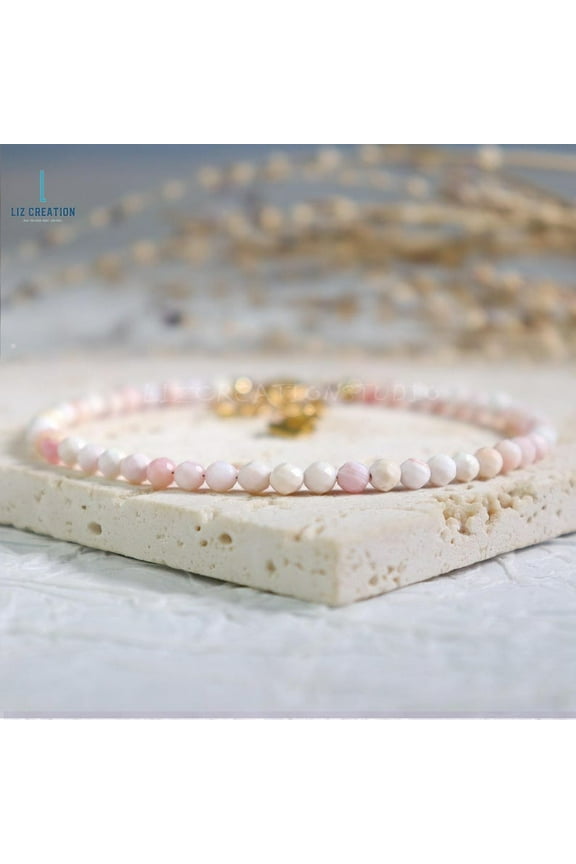 Peruvian Opal 2mm Round Shape Smooth Cut Beads 7 inch Gold Plated Clasp Bracelet for men, women, unisex. Link Chain Stacking Bracelet.|LINK_05371