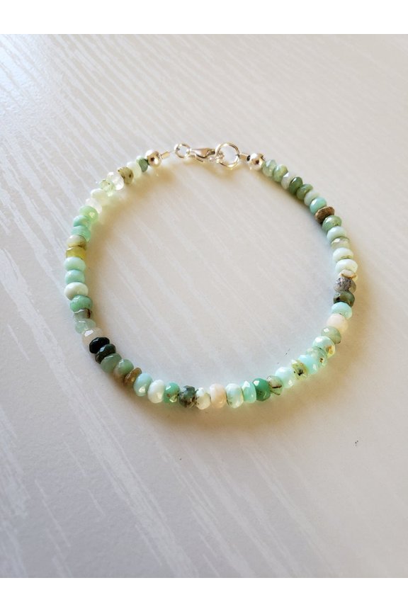 Peruvian Opal 3-3.5mm Rondelle Shape Smooth Cut Beads 7 inch Gold Plated Clasp Bracelet for men, women, unisex. Link Chain Stacking Bracelet.|LINK_05369