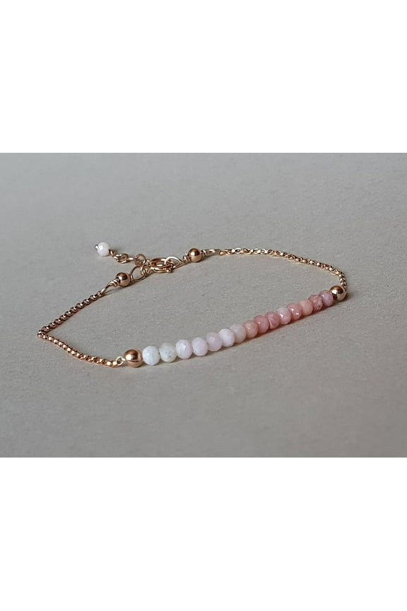 Peruvian Opal 3mm Round Shape Smooth Cut Beads 7 inch Adjustable Rosegold Plated Clasp Bracelet for men, women, unisex. Link Chain Stacking Bracelet.|LINK_05375