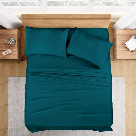 Peruvian Pima Cotton Sheets, King Sheet Set Real 400 Thread Count Luxury 4 PC Bedding Set, Hotel Quality Sateen Weave, fits up to 22-24" Elasticized Deep Pocket (Solid, Teal)