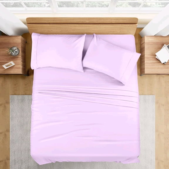 Peruvian Pima Cotton Sheets, Queen Sheet Set Real 400 Thread Count Luxury 4 PC Bedding Set, Hotel Quality Sateen Weave, fits up to 18-21" Elasticized Deep Pocket (Solid, Lilac)
