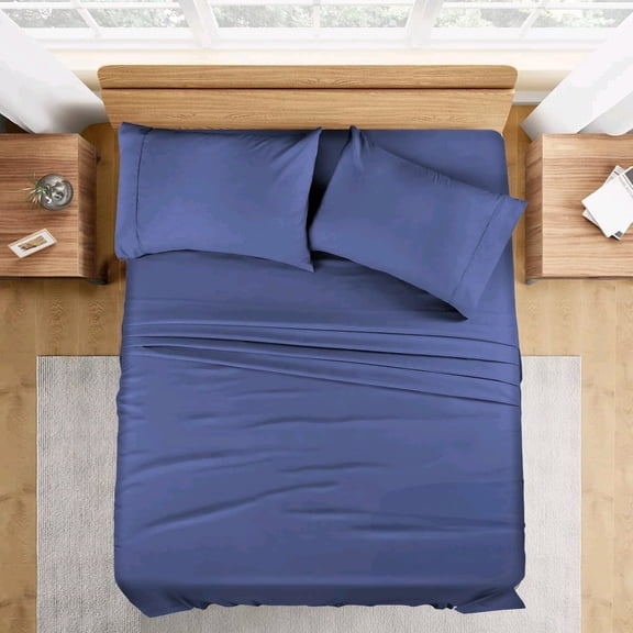Peruvian Pima Cotton Sheets, Queen Sheet Set Real 400 Thread Count Luxury 4 PC Bedding Set, Hotel Quality Sateen Weave, fits up to 7-9" Elasticized Deep Pocket (Solid, Mediterranean Blue)