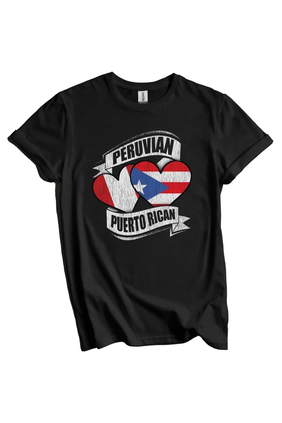 Peruvian Puerto Rican Hearts Peru Puerto Rico Flags T-Shirt Gift For Men Women Unisex Tee