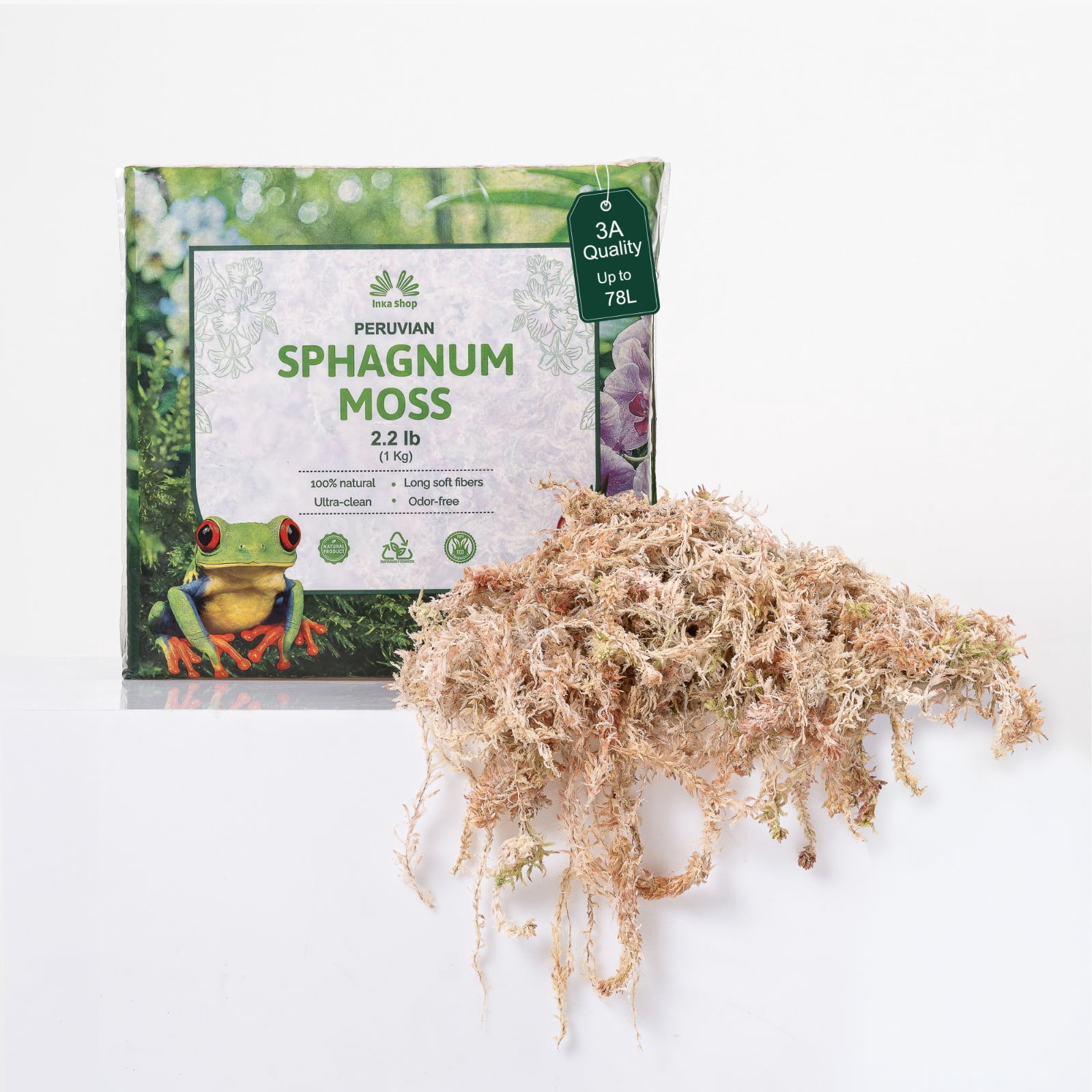 Peruvian Sphagnum Moss, 1 kg/2.2 lb, 3A quality Premium long fiber for orchids