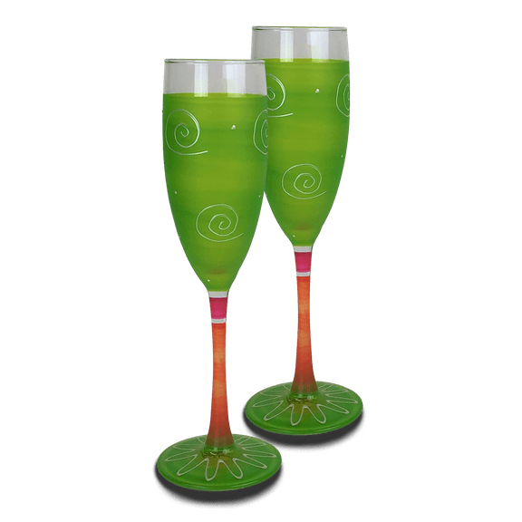 Peruvian Splendor Lime Green Champagne Set/2