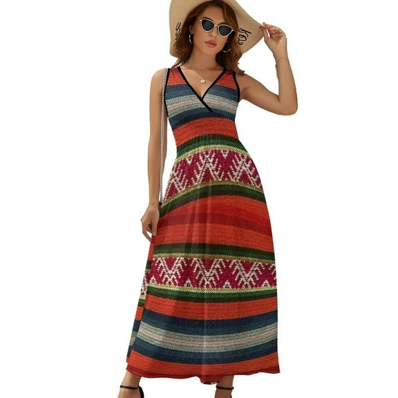 Peruvian Textile Pattern Sleeveless Dress Dresses Women Summer Evening Dresses Ladies Bohemia Long Dresses