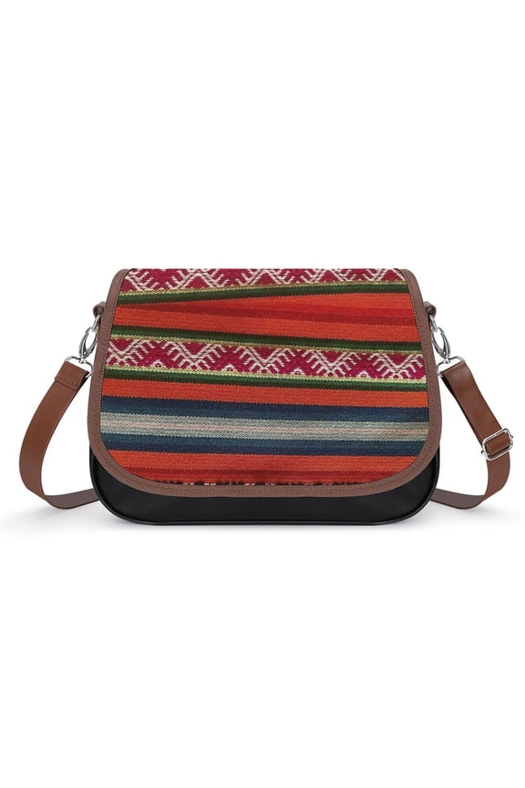 Peruvian Textile Pattern Vintage Crossbody Bag for Women Medium Leather Hobo Bags Shoulder Bag Classic City Leather Satchels