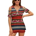 thumbnail image 1 of Peruvian Textile Pattern Womens Summer V Neck Zipper Top Short Sleeve T Shirt Off Shoulder Top Casual Classy Loose Shirts, 1 of 7