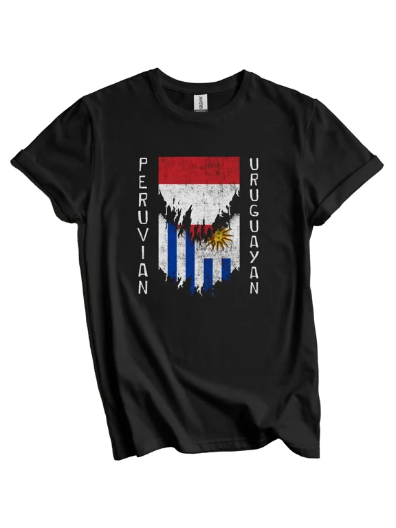 Peruvian Uruguayan Flags Ripped Torn Peru Uruguay T-Shirt