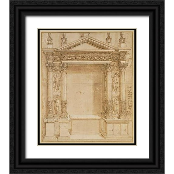 Peruzzi, Baldassare 12x14 Black Ornate Wood Framed with Double Matting Museum Art Print Titled - Design for an Altar, ca. 1527