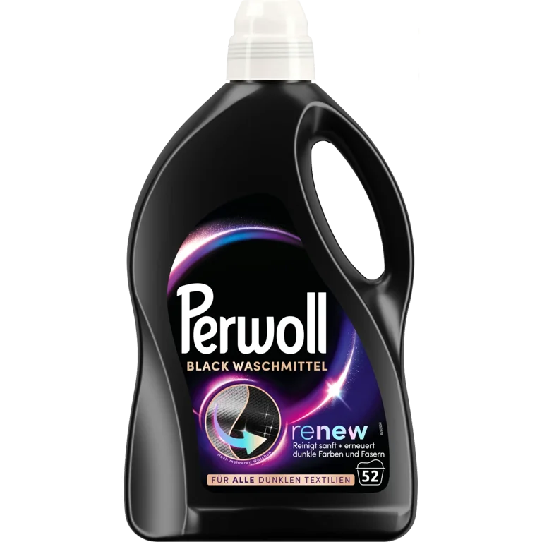 Perwoll Black detergent (52 wash loads) fine detergent cleans dark colors and fibers gently and renewed for all dark textiles with triple-renew