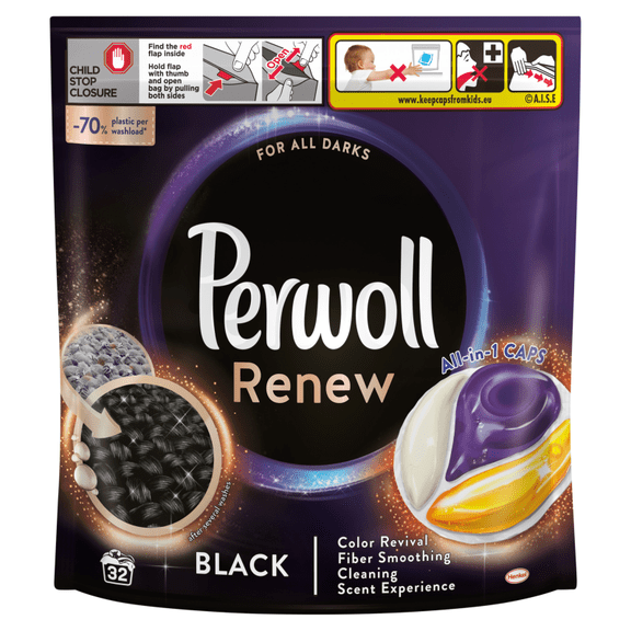 Perwoll laundry pods: Renew BLACK -XL pack -32 pods-