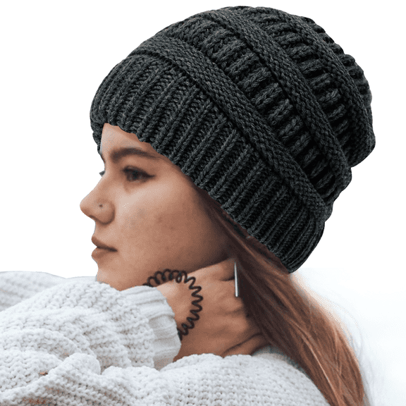 Pery Head Cover Winter Outfit Skin Round Satin Lining Friendly Beanie Winter Hat Head Cap Unisex - Black
