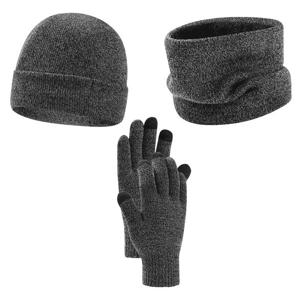 Pery Soft Lining Winter For Men Women Touch Screen Texting Beanie Head Hat Neck Scarf and Touchscreen Gloves - 3 Piece Set- D.Gray