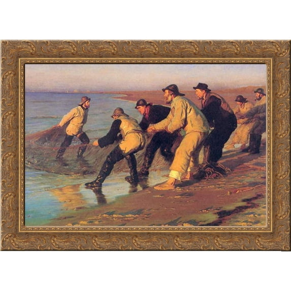 Pescadores en la playa 24x19 Gold Ornate Wood Framed Canvas Art by Kroyer, Peder Severin