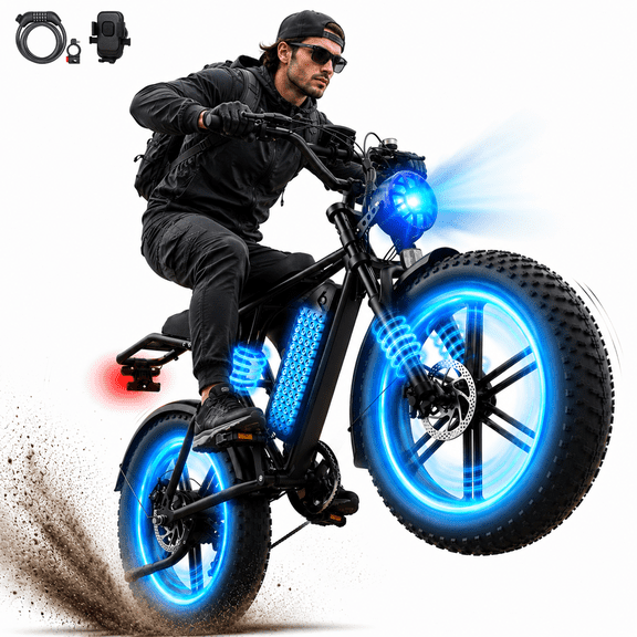 Pescroa E-Bikes for Adults, 1500W Peak Motor Electric Bike for Adults, 20" Fat Tire Electric Bike with 70-100 Miles, 7-Speed Electric Mountain Bike