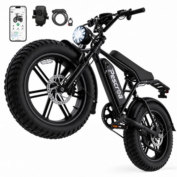 Pescroa Electric Bike for Adults, 750W Motor, 20"x4" Fat Tire, 28MPH Pedal-Assist Mode, E Mountain Bike, 48V/15AH , Tested to UL2849 Standard by SGS