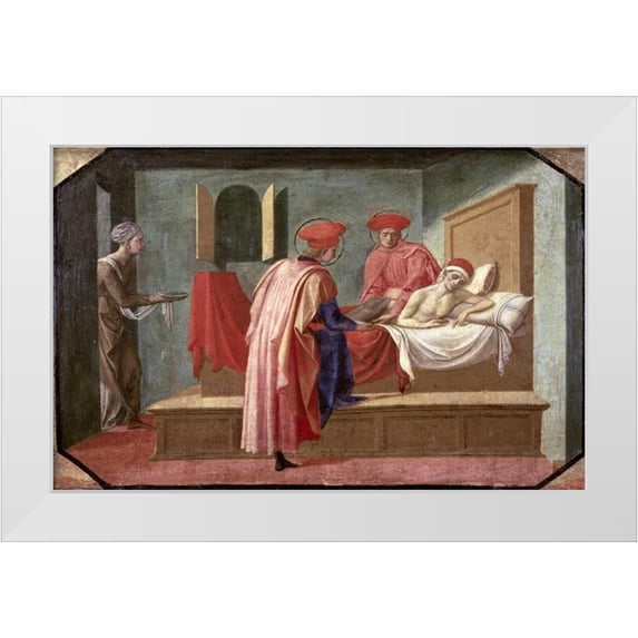 Pesellino, Francesco 14x10 White Modern Wood Framed Museum Art Print Titled - St. Cosmas and St. Damian Caring For a Patient