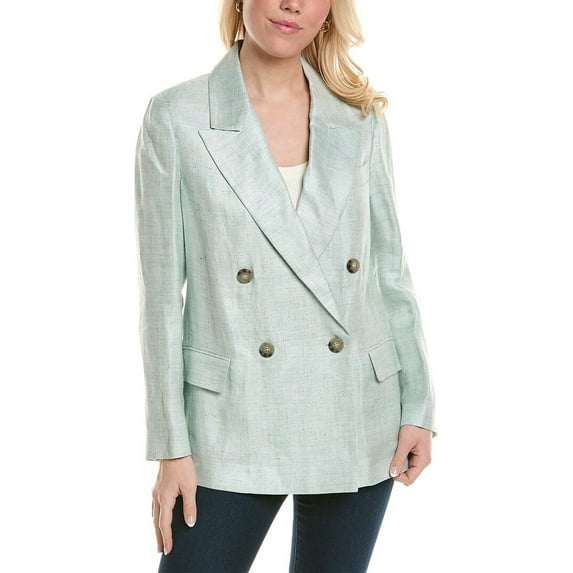 Peserico womens Linen-Blend Jacket, 46, Blue