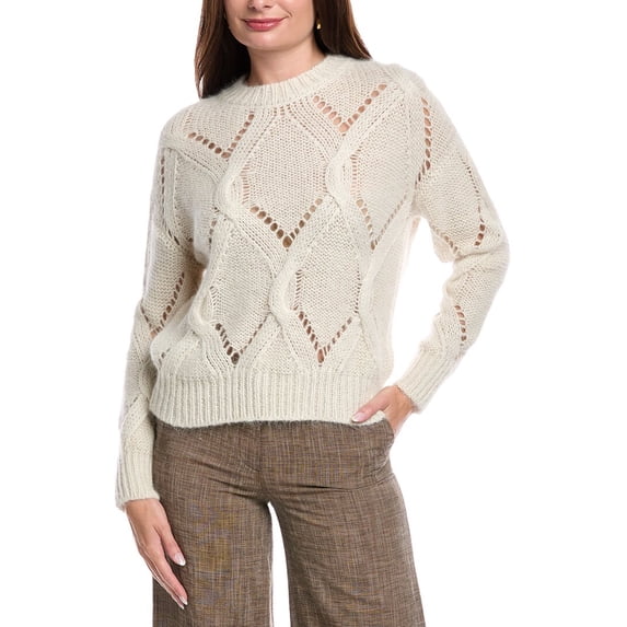 Peserico womens Open Knit Cable Alpaca & Wool-Blend Sweater, 38, White