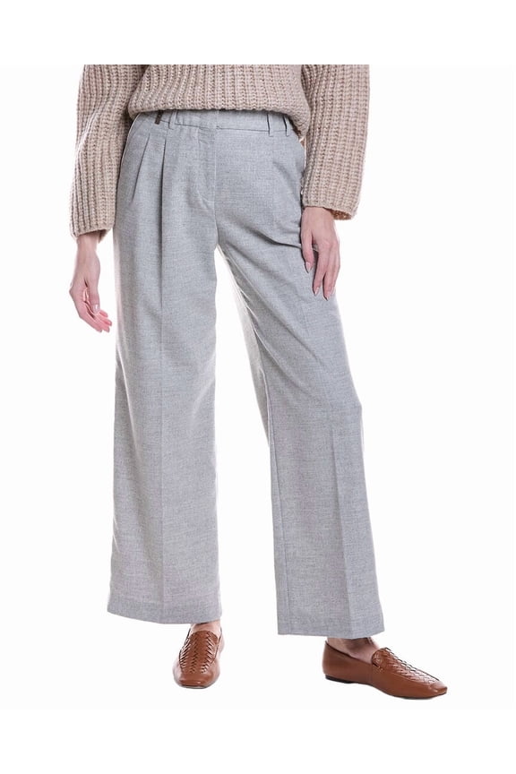 womens Pleated Wool-Blend Pant, 46, Grey