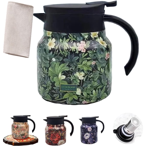 Peshoriadm Teapot,Vintage Floral Pattern Tea Thermos – Built-In Infuser,28 Oz/35 Oz Peshoriadam Tea Thermos,316 Stainless Steel Thermal Carafe with Lid for Hot Drink