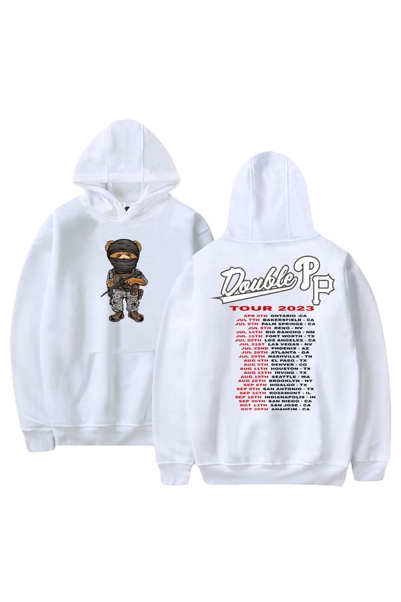 Peso Pluma Bear Hoodies Merch Double PP Tour 2023 Sweatshirt Women/Men Long Sleeve Top