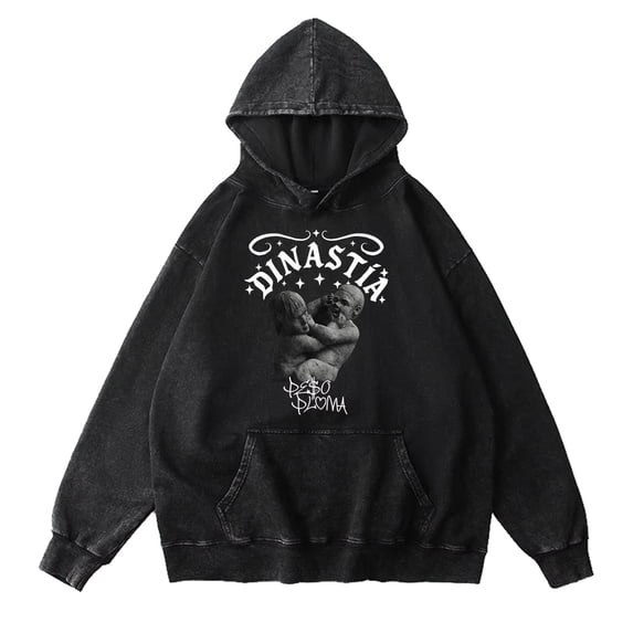 Peso Pluma DINASTÍA Album Merch Inkjet Printed Vintage Wash Hoodie - Unisex Cotton Pullover Sweatshirt Casual Streetwear Top for Music Fans Support