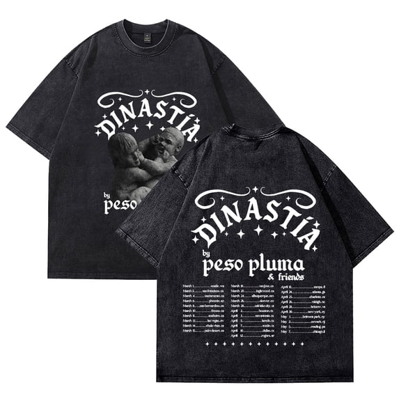 Peso Pluma Dinastía & Friends 2026 Tour Inkjet Printed Vintage WashT-Shirt – Unisex Short Sleeve Cotton Tee, Casual Streetwear Top for Fans Concert Support Merch