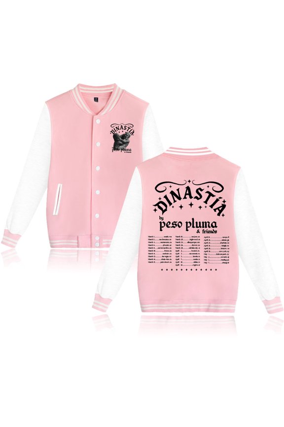 Peso Pluma Dinastía & Friends 2026 Tour Print Baseball Jacket – Unisex Long Sleeve Coat, Casual Streetwear Top for Fans Concert Support Merch
