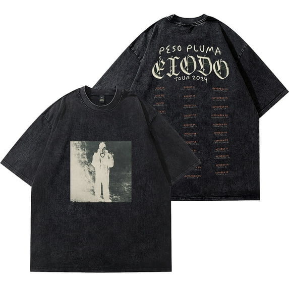Peso Pluma Exodo Cover Vintage Wash Tee 2024 Tour Merch Cotton T-Shirts Unisex Fashion Short Sleeve