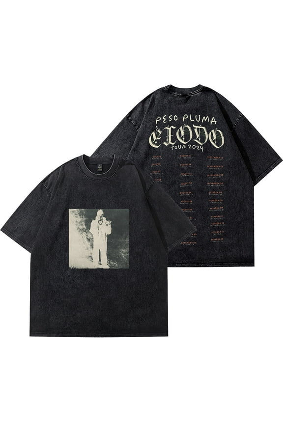 Peso Pluma Exodo Cover Vintage Wash Tee 2024 Tour Merch Cotton T-Shirts Unisex Fashion Short Sleeve