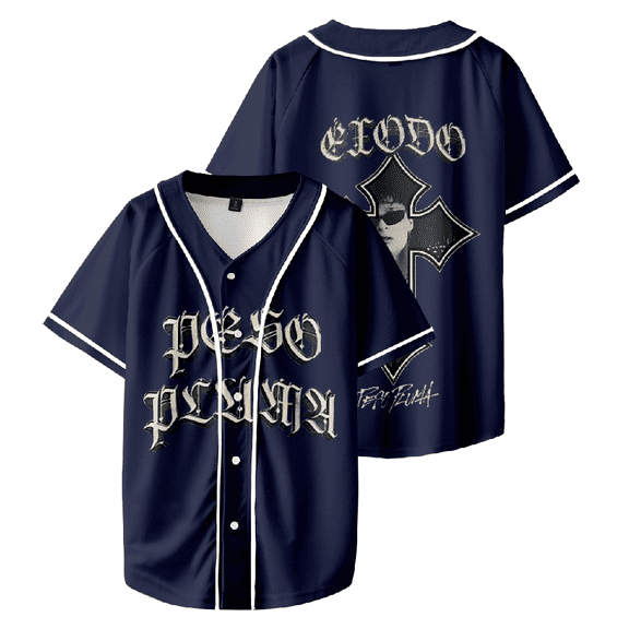 Peso Pluma Exodo Cross Baseball Jersey V-neck Navy Summer Tee Shirt