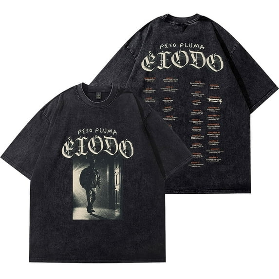 Peso Pluma Exodo Tour Vintage Wash Tee Summer Streetwear, Crewneck Short Sleeve