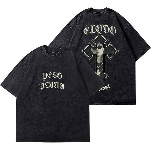 Peso Pluma Exodo Tour Vintage Wash Tee Summer Streetwear, Crewneck Short Sleeve