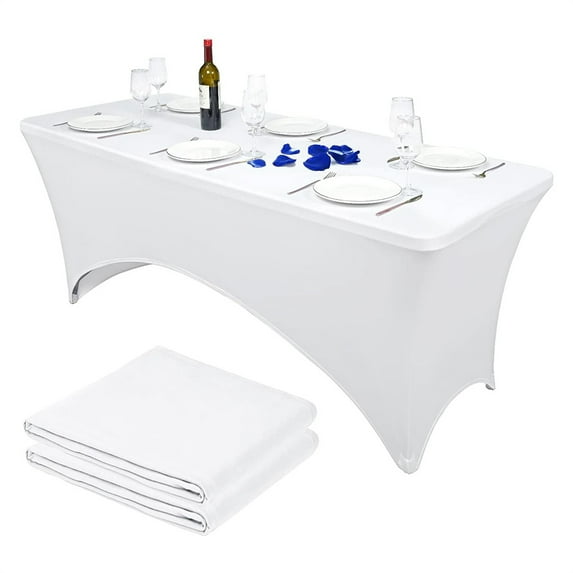 Pesonlook 2 Packs Polyester Fitted Rectangular Tablecloths 6ft Stretchable Elastic Spandex Table Cover White Patio Tablecloth Wedding Party Cocktail Bar Craft Exhibitions Washable Table Cover (White)