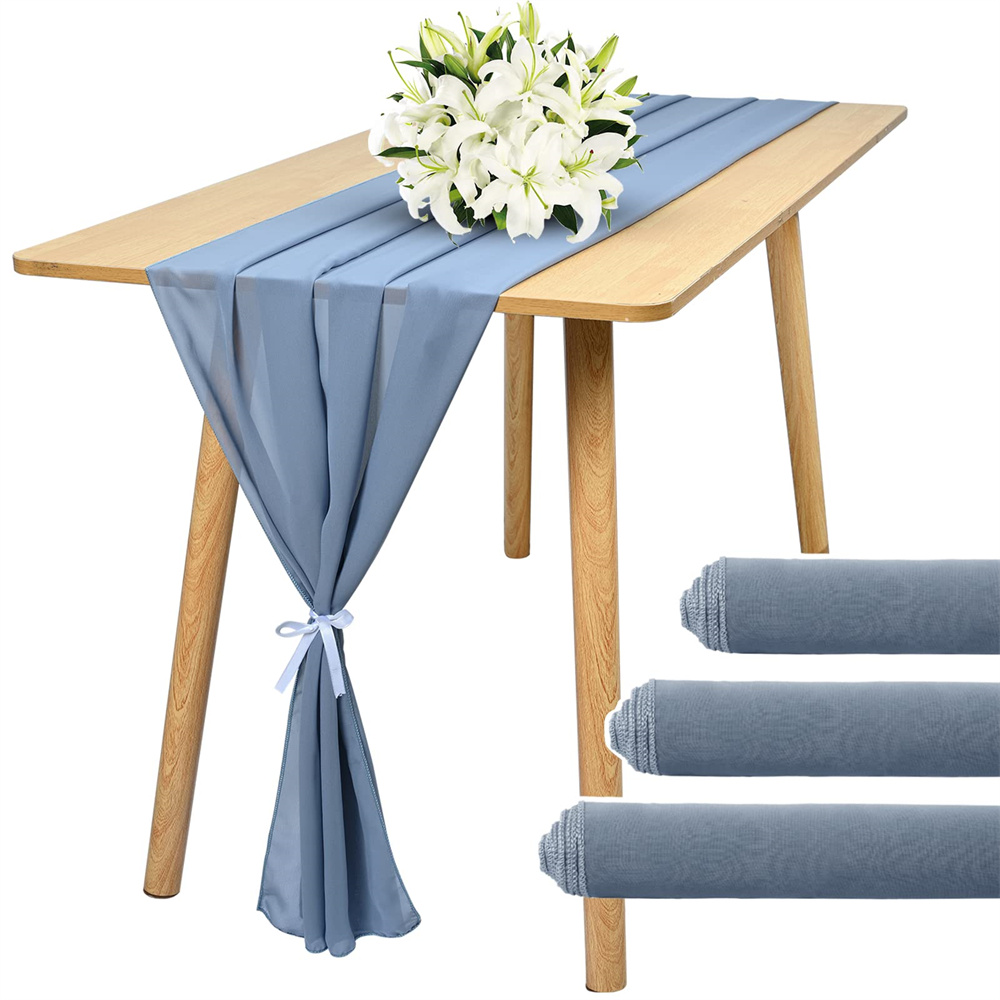 Coolmade 10ft Dusty Blue Chiffon Table Runner 29x120 Inches Romantic