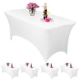 thumbnail image 1 of Pesonlook 5 Pack, 6 Ft Stretchable Tablecloth Rectangular Fitted Spandex Tablecover Tight Fit Washable and Wrinkle Resistant Polyester Tablecloth Wedding Event Parties Tablecover(White), 1 of 7