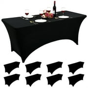 Pesonlook 8 Pack Stretch Spandex Table Cover for 6ft Folding Tables Black Tablecloth Fitted Tablecloths for Rectangular Tables Polyester Washable Tablecloths Protector for Parties,Trade Shows