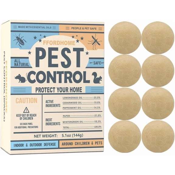 Pest Control Balls - Peppermint Pest lent for Mouse, Mice, Rats, Ants, Roaches, Moths & More - Strong Indoor & Outdoor Mouse & Mosquito Deterrent - 8 Balls
