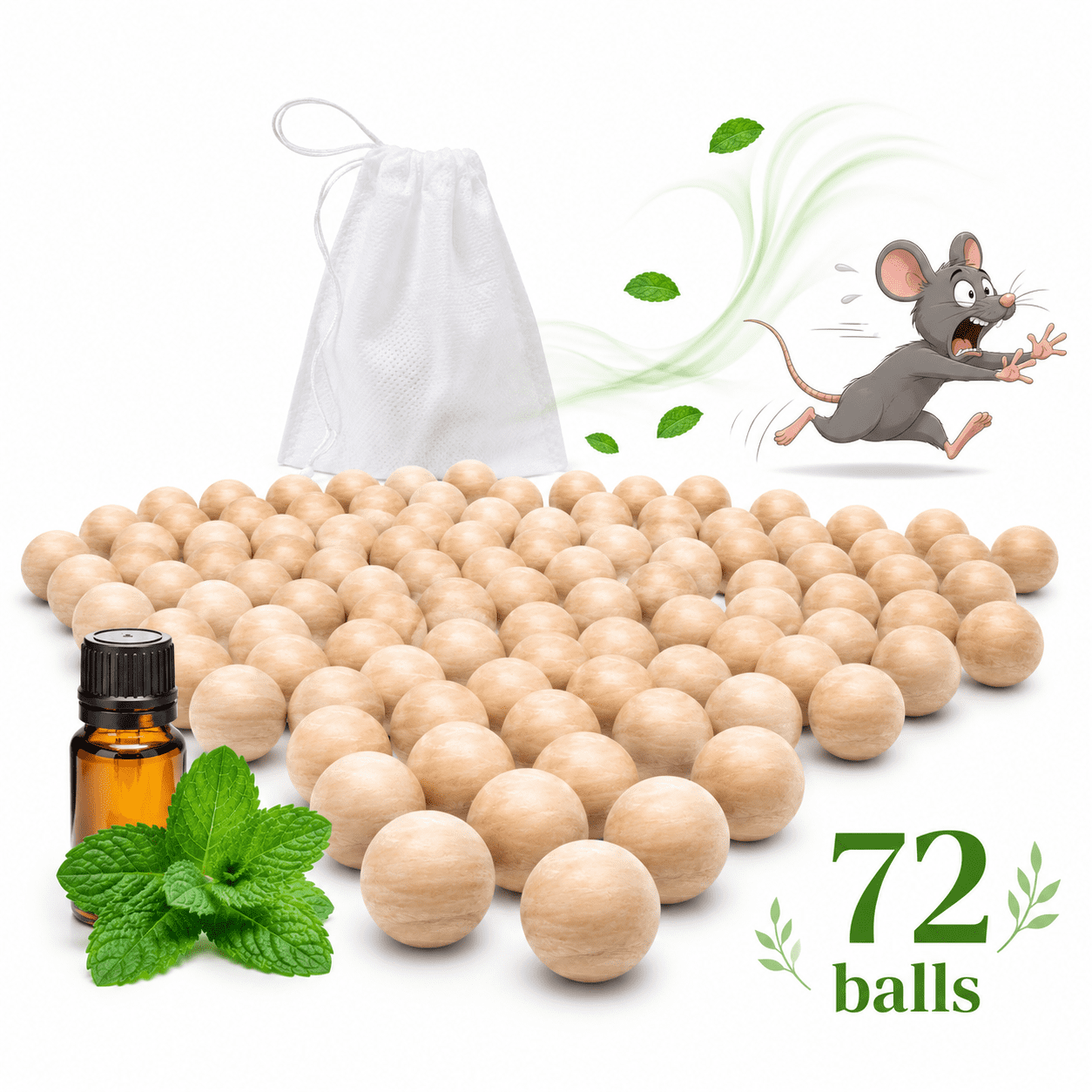 Rodent Repellent Pouches,Plant Rat Repellent, Indoor & Outdoor Mice Repellent, Best Mouse Repellent, Natural Rat & Mouse Repellent-72 Balls,peppermint rodentrepellent.