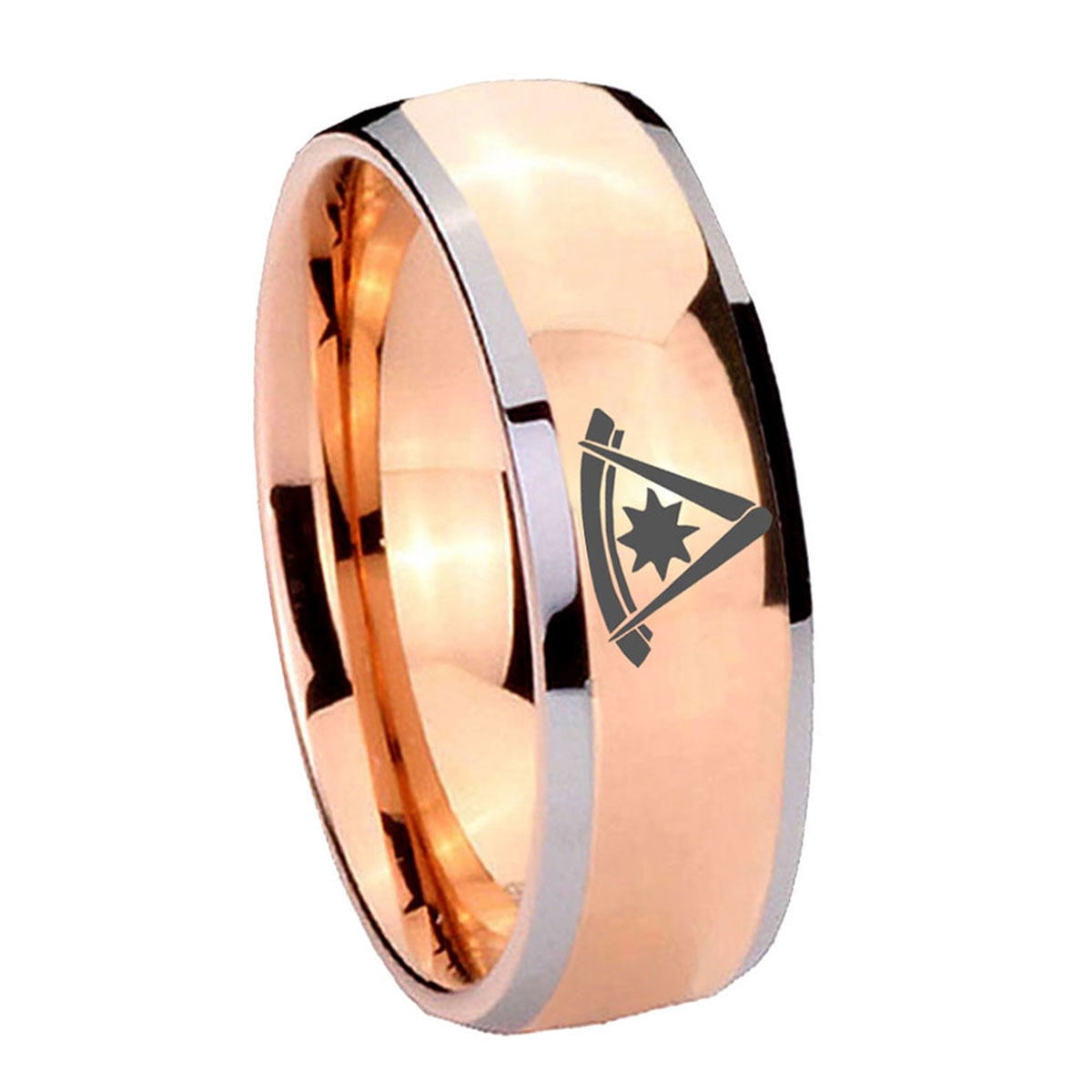 Pester Master Masonic 8MM Dome Rose Gold Two Tone Tungsten Men Ring ...