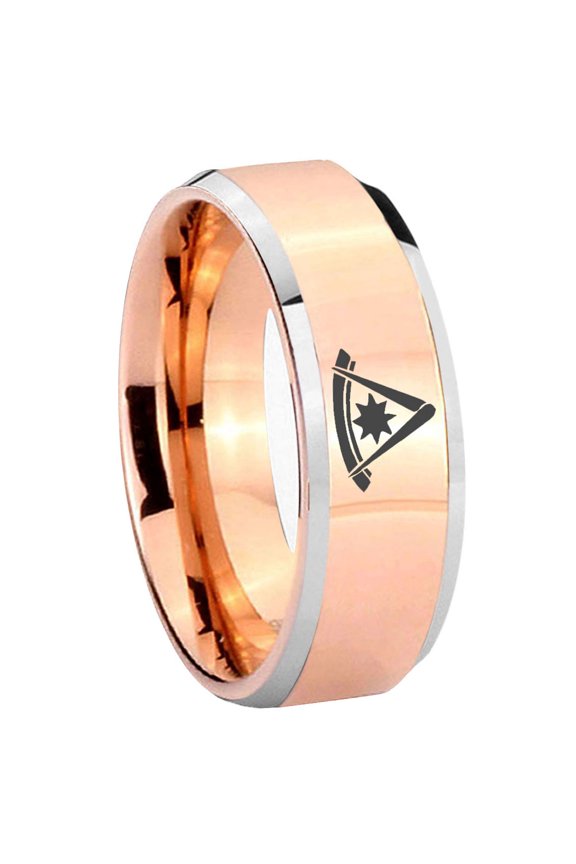 Pester Master Masonic Beveled Rose Gold Tungsten Ring 10MM