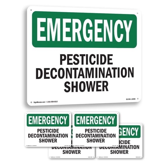Pesticide Decontamination Shower OSHA Emergency Rigid Plastic Sign 10 Inch x 7 Inch - 5 Pack