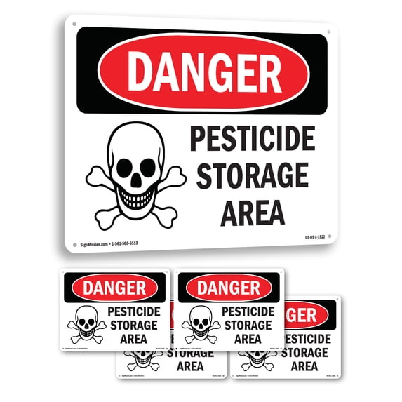 Pesticide Storage Area OSHA Danger Aluminum Sign 24 Inch x 18 Inch - 5 Pack