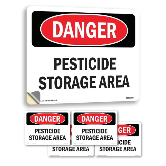 Pesticide Storage Area OSHA Danger Vinyl Decal Label 5 Inch x 3.5 Inch - 5 Pack