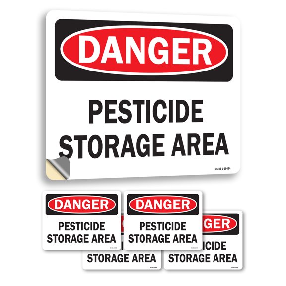 Pesticide Storage Area OSHA Danger Vinyl Decal Label 5 Inch x 3.5 Inch - 5 Pack