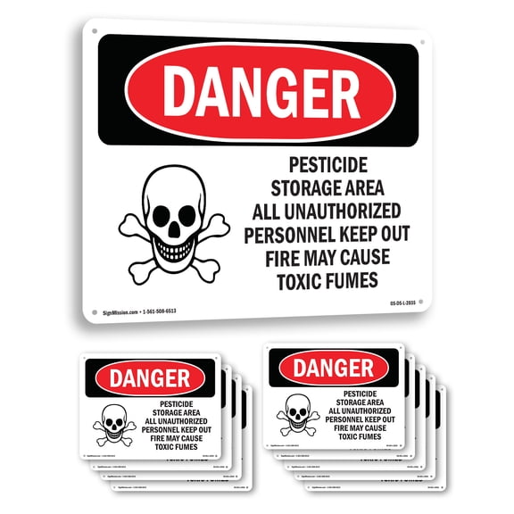 Pesticide Storage Fire Cause Toxic Fumes OSHA Danger Aluminum Sign 14 Inch x 10 Inch - 10 Pack